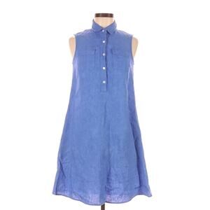 J. McLaughlin Blue casual linen sleeveless button collar dress XL